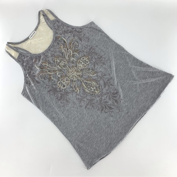 Maurices Grey Textured and Bejewelled Lace Back Tank Top, Large - Picture 11 of 16